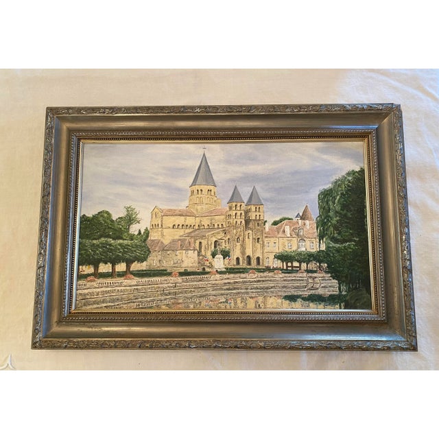 1980’s French Oil on Canvas Still Life “Basilica of Paray-Le-Movial” by Artist J. Woodward For Sale - Image 4 of 13