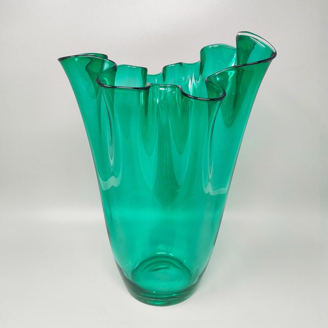 Green Green Murano Glass Fazzoletto Vase from Michielotto, Italy, 1970s For Sale - Image 8 of 8