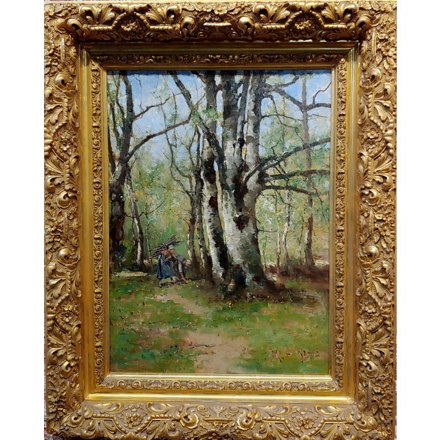 Max Weyl - Women in Forest collecting wood -19th century Oil painting oil painting on canvas -Signed circa 1880s Canvas...