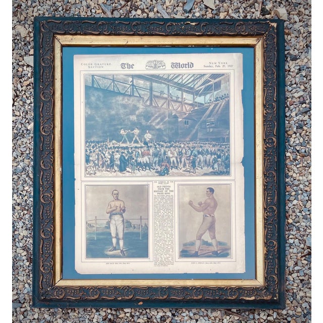 Authentic Antique Boxing Program 1926 New York World Newspaper Supplement Beautifully Presented in Period Carved Frame For Sale - Image 9 of 9