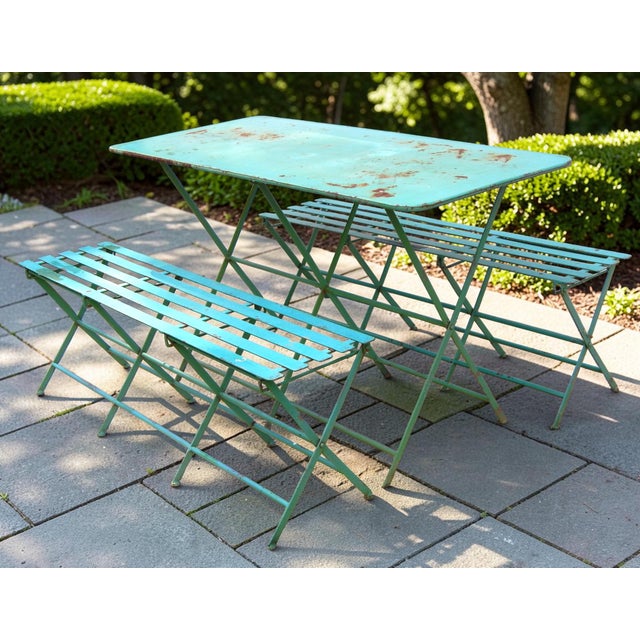 Mid 20th Century Folding Steel Dining Set, 3 Pieces For Sale - Image 9 of 9