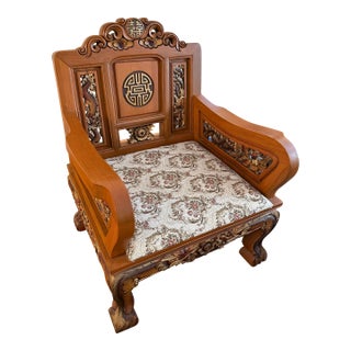Thai Teakwood Hand Carved Armchairs For Sale