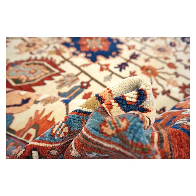 Textile Persian Serapi 7x11 Ivory, Rust, & Blue Recreation Handmade Area Rug #1141228 For Sale - Image 7 of 11