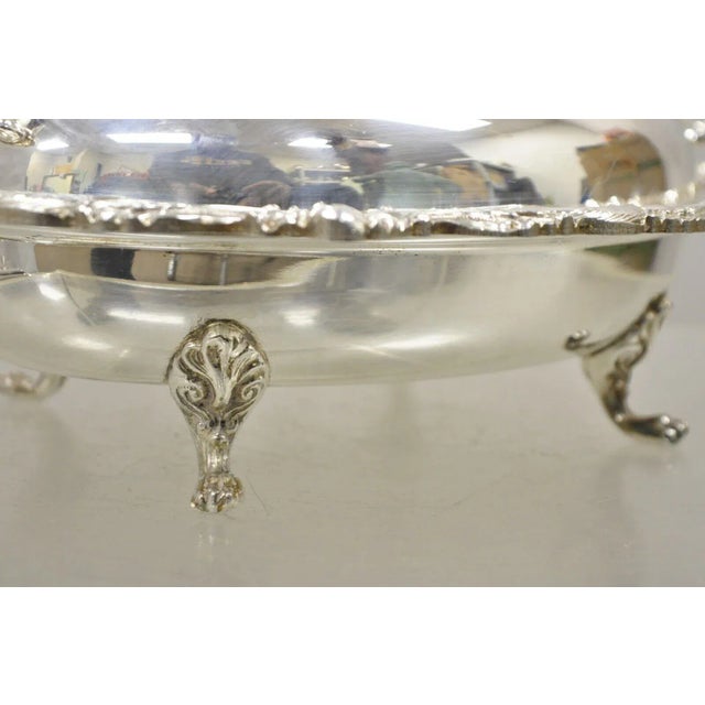 Vintage Victorian Style Silver Plated Ornate Lidded Twin Handle Vegetable Serving Dish For Sale - Image 9 of 13