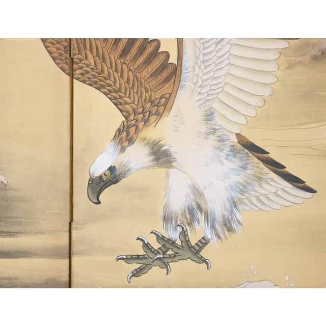Wood C. 1970s Painted Chinese Silk Screen "Bald Eagle" For Sale - Image 7 of 18