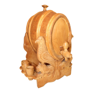 Hand Carved Vintage Wood Moonshine Shot Wine Barrel Dispenser Sculpture Folk Art