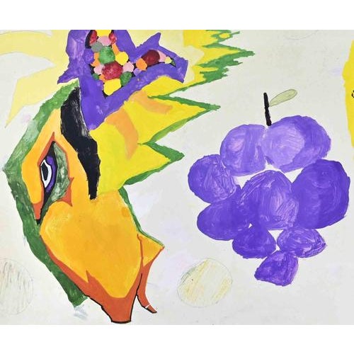 Tempera and watercolor on cardboard.Not signed. Frames in a contemporary white frame. Excellent condition.