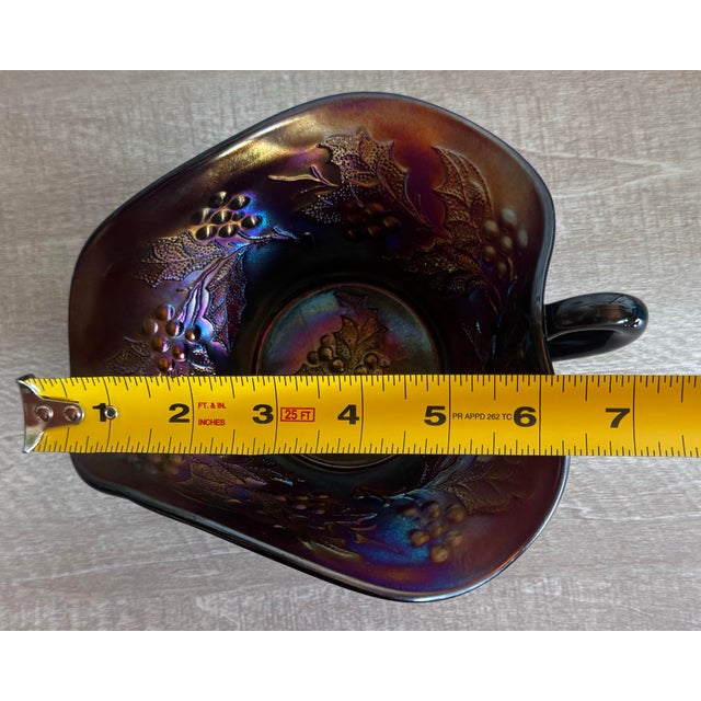 Antique Dugan Amethyst Holly Berry Carnival Glass Gravy Boat For Sale - Image 4 of 8