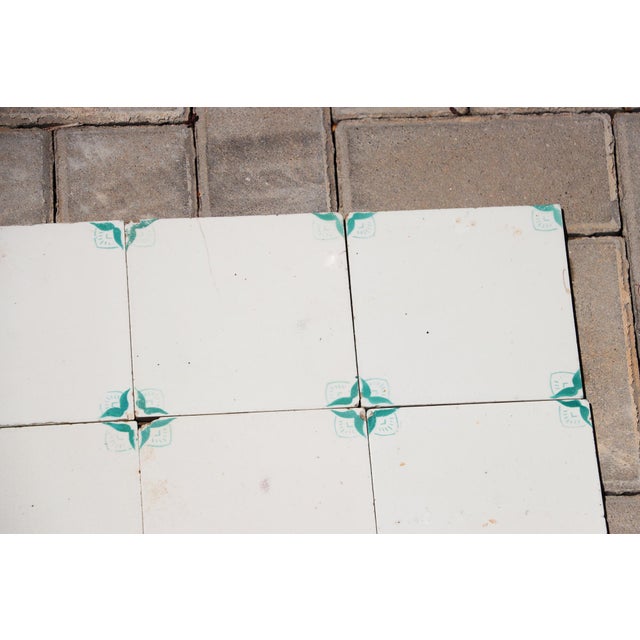 1900s Antique Portuguese White & Green Floral Art Nouveau Tiles, Large Set of 29 For Sale - Image 6 of 18