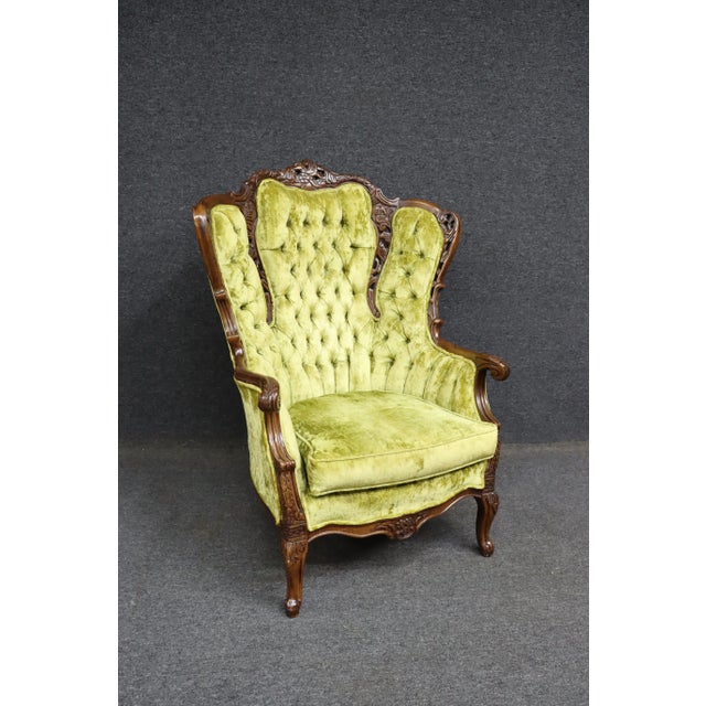 Mid 20th Century French Crushed Velvet Wingback Chair For Sale - Image 5 of 10