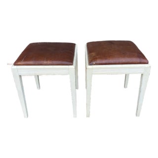 Pair of Art Deco Leather Stools For Sale