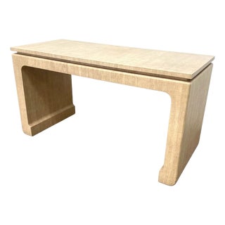 Karl Springer Style Cream Raffia Wrapped Low Console Table For Sale