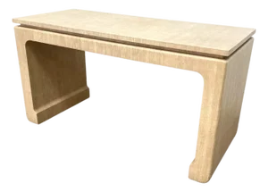 Karl Springer Style Cream Raffia Wrapped Low Console Table