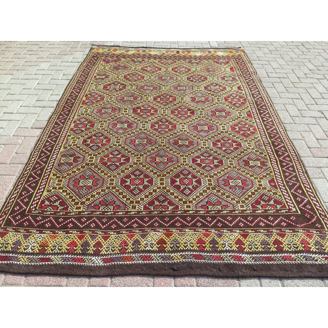 Mid-Century Modern Mid 20th Century Vintage Turkish Handmade Kilim Embroidery Boho Area Rugs For Sale - Image 3 of 11