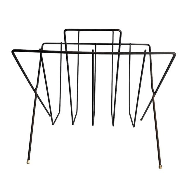 Mid-Century Modern Mid Century Modern 1950s Magazine Rack Black Metal Holder For Sale - Image 3 of 9