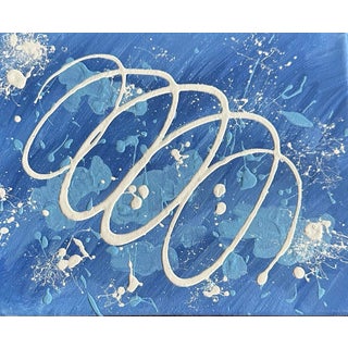 Erin Simon Original “Imperfection” in White With Blues Canvas Painting For Sale