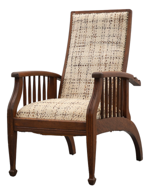 Arts & Craft Oak Armchair with Spindle Sides and Tweed Upholstery, Belgium, 1920s