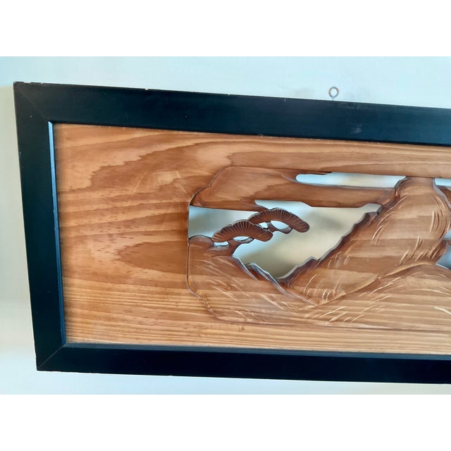 This is a vintage Japanese hand-carved wood panel, known as a Ranma (欄間). Ranma are traditional architectural elements,...