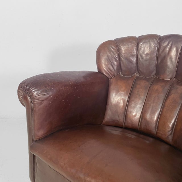 Wood Italian Art Deco Brown Leather Lounge chairs by Saracchi, 1930s, Set of 2 For Sale - Image 7 of 18