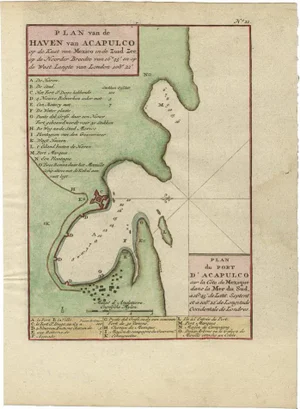 Antique Map of the Harbour of Acapulco in Mexico, 1749