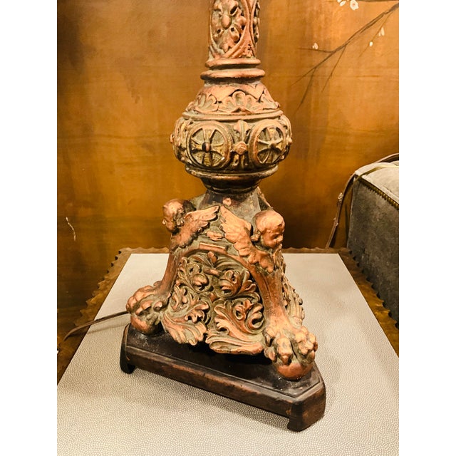 A Spanish Moorish Baroque-Style Table Lamp Electrified With Linen Shade For Sale - Image 4 of 10