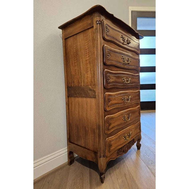 Wood Vintage French Provincial Louis XV Style Walnut Oak Parquetry Semainier For Sale - Image 7 of 13