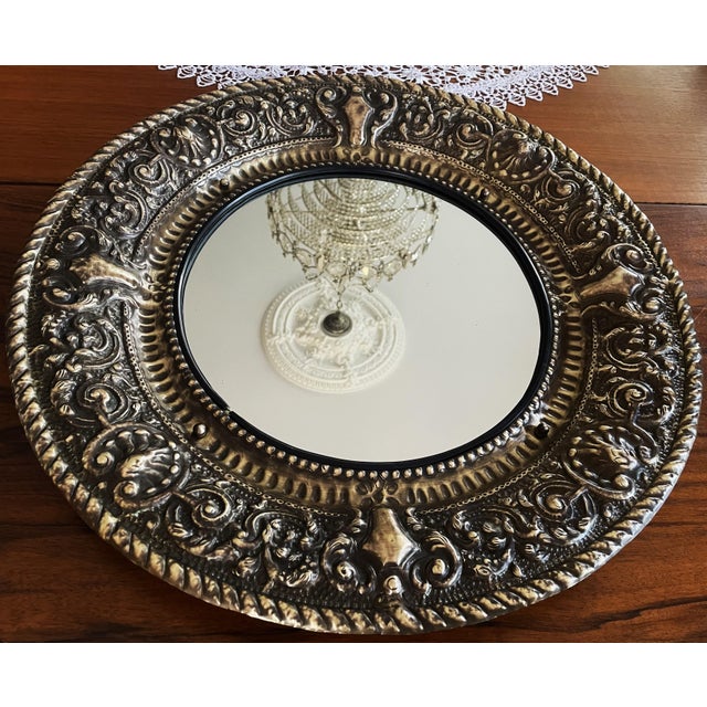 French-Style Round Mirror with Brass Frame, 1970s For Sale - Image 3 of 18
