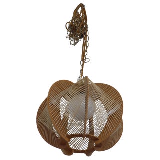 Danish Modern Wood Woven Geometric Swag Lamp For Sale