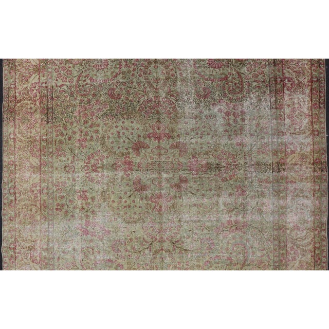 Islamic Antique Persian Lavar Kerman Distressed Rug With Multicolored Floral Motifs For Sale - Image 3 of 13
