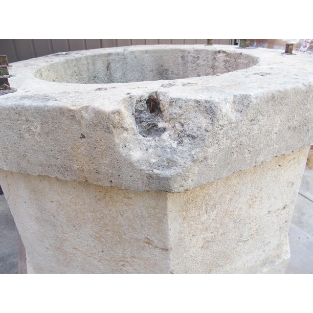 Metal Large 19th Century French Burgundy Limestone Well Head Finished “A La Boucharde” For Sale - Image 7 of 17