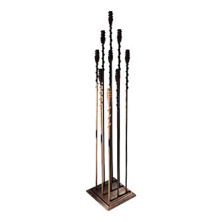 Mid Century Hand Forged Iron Large Floor Candle Holder For Sale