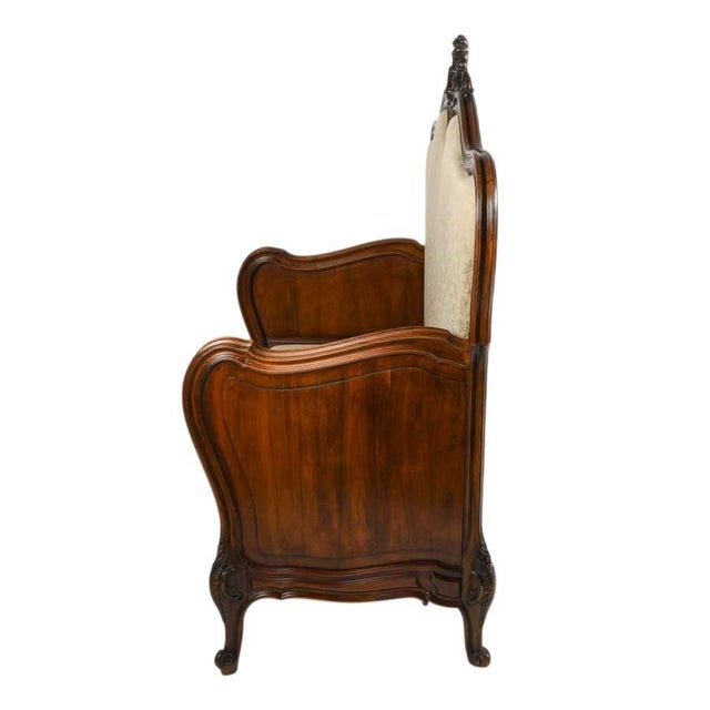 Antique Rococo Carved Wood Hall Bench With Upholstered Back and Seat For Sale - Image 4 of 8