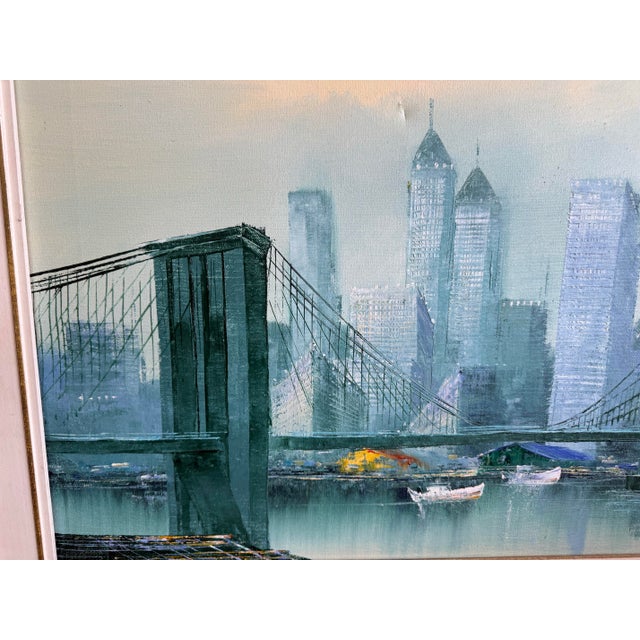 Vintage Midcentury Brooklyn Bridge Cityscape Signed Giacomo For Sale - Image 4 of 11