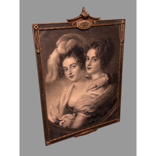 Art Deco Antique Victorian Lithograph Reproduction Print of Two Ladies in an Art Deco Frame For Sale - Image 3 of 9