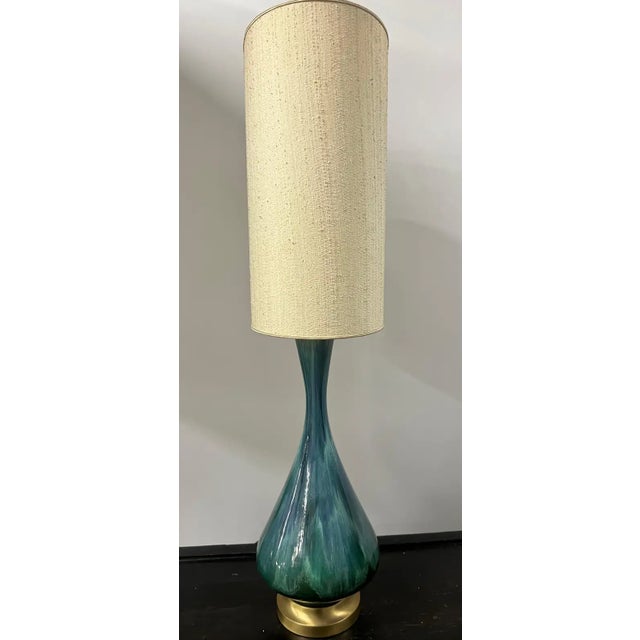 Mid-Century Modern Green Malachite Teardrop Design Table Lamp W Custom Shade For Sale - Image 13 of 16