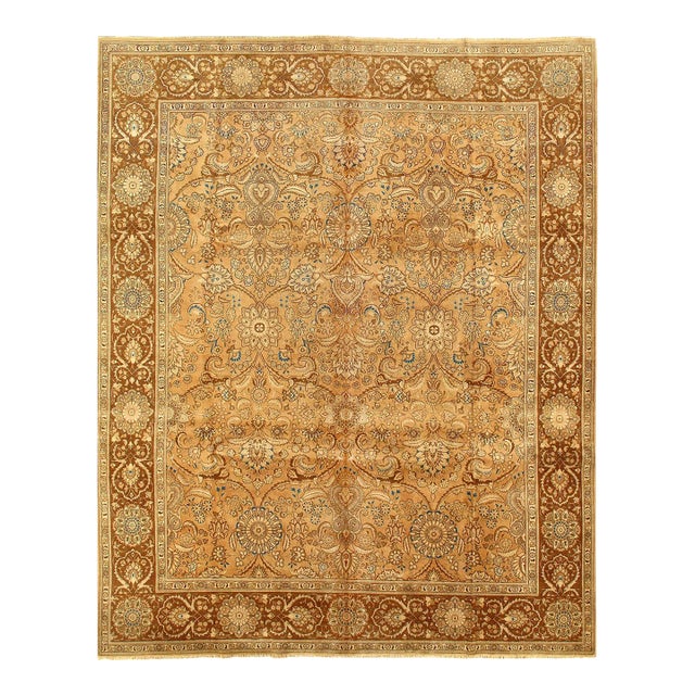 Beige Persian Hand Knotted Tabriz Rug For Sale