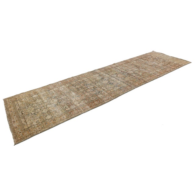 19th-Century Antique Malayer Runner Rug – Distressed Muted Earth Tones & Terracotta Wool For Sale - Image 4 of 9