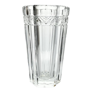 1990s Rogaska Hexagonal Heavy Vertical Cut Crystal Table Vase