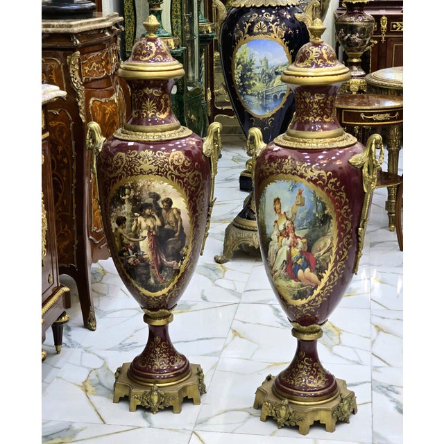 Pair of Porcelain Vases France French Style For Sale - Image 9 of 12