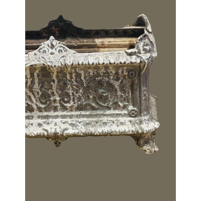French Antique French Cast Iron Garden Urn With Ornate Detailing For Sale - Image 3 of 12