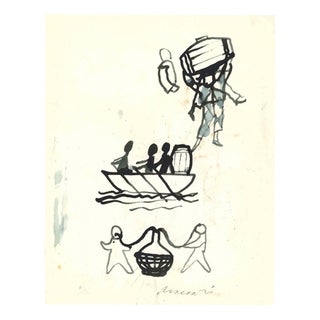 Mino Maccari, Wine History, Ink and Watercolor, 1960s For Sale