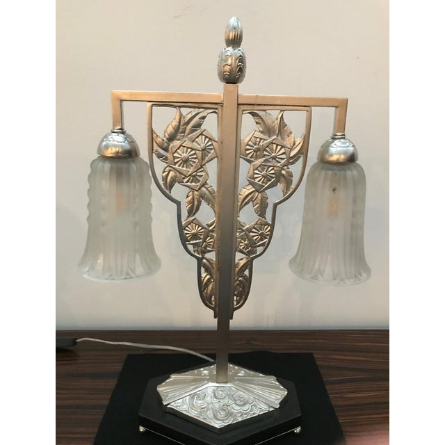 Georges Leleu Geometric G Leleu French Art Deco Table Lamp For Sale - Image 4 of 13