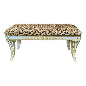 Vintage Italian Carved and Parcel Gilt Neo-Classical Benches With Leopard Upholstery