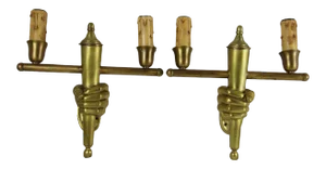 1940s Hollywood Regency/ French Art Deco Maison Bagues Paris Heavy Double Lit Bronze Wall Sconces - a Pair