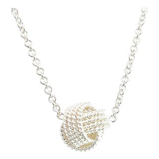 1990s Tiffany & Co Estate Love Knot Necklace 17" Silver For Sale