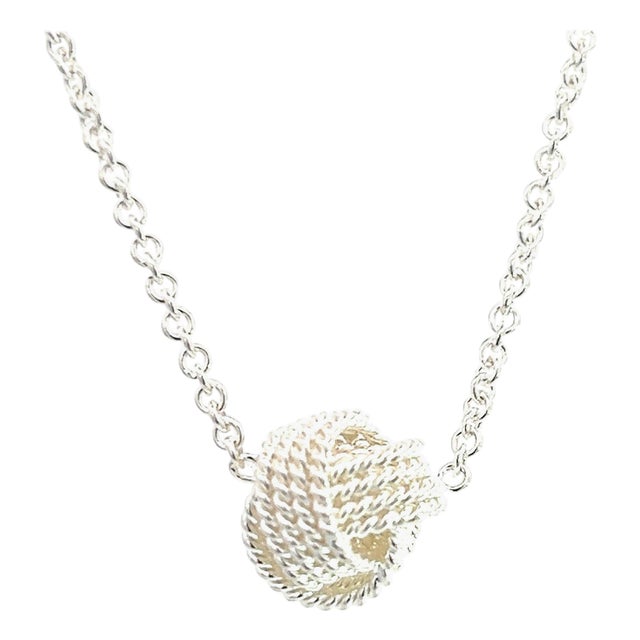 1990s Tiffany & Co Estate Love Knot Necklace 17" Silver For Sale