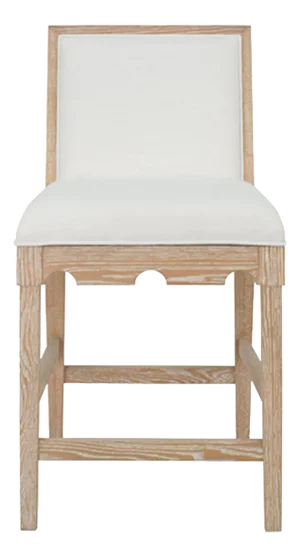 Matthew Izzo Home Lanister Cerused Oak Square Back Counter Stool With White Performance Linen Back & Seat
