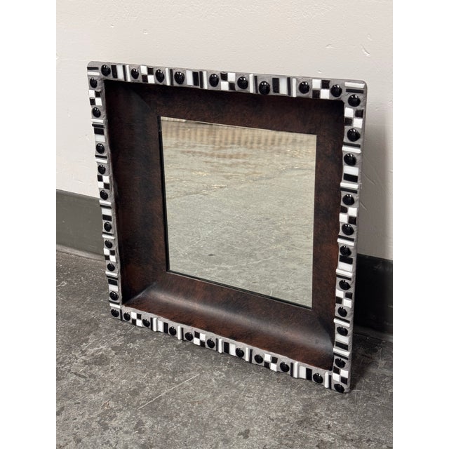 Design Plus Gallery presents a Black + White Mosaic Design Mirror by Mychelle Fitzgerald. This signed mosaic mirror...