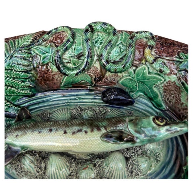 Ceramic 19th Century Majolica Palissy Pike Wall Platter For Sale - Image 7 of 10