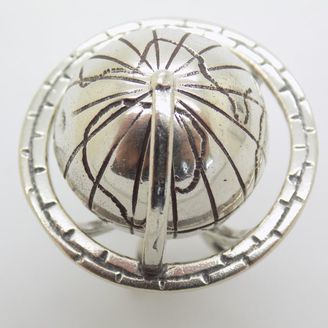 Metal Vintage Italian Handmade Silver Spinning Globe Miniature, Tuscany, Arezzo, Italy, 1980s For Sale - Image 7 of 13